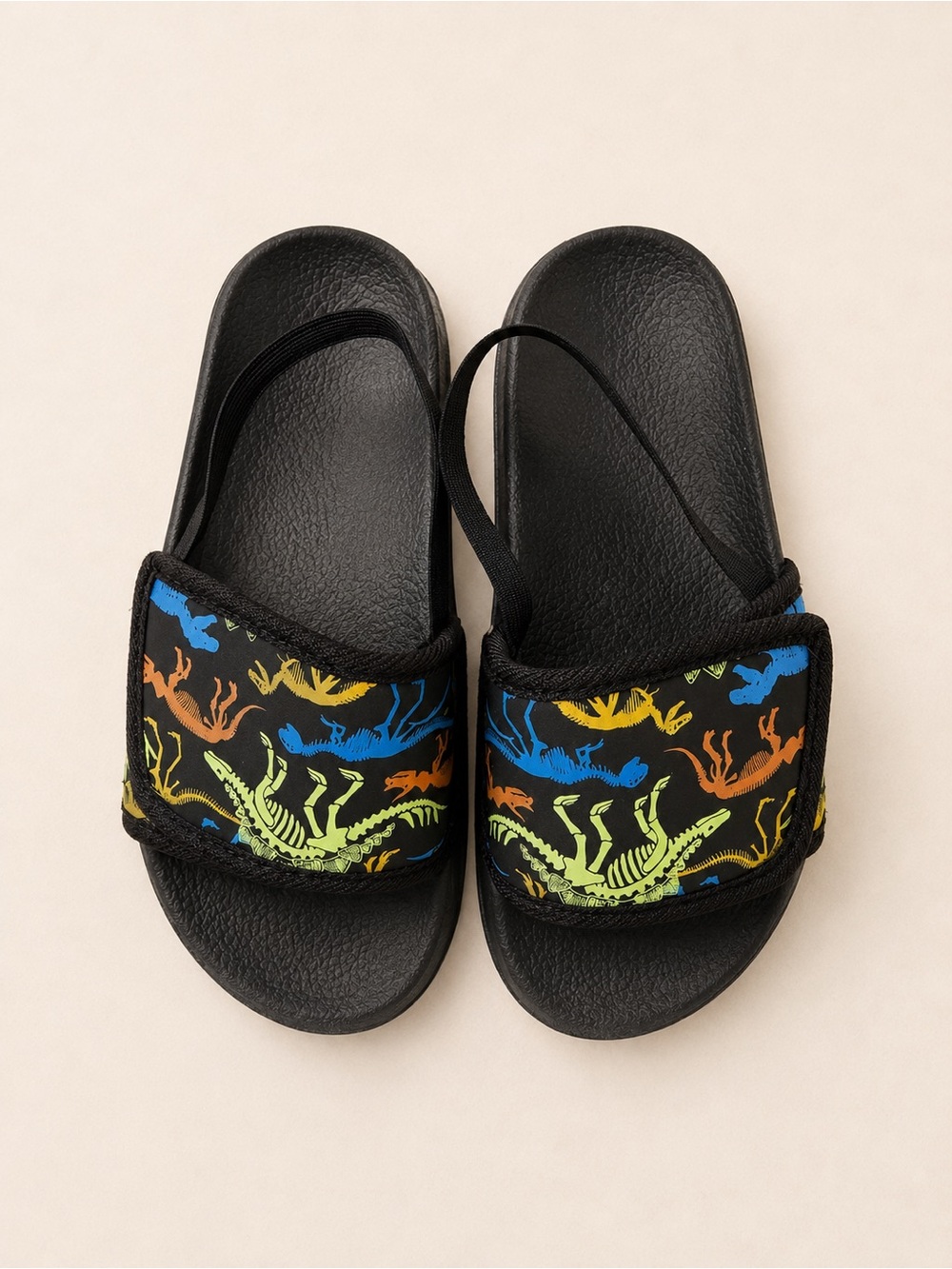 Kids Black Slides with Multicolor Dinosaur Print / Size 9/10 Kids Summer Shoes